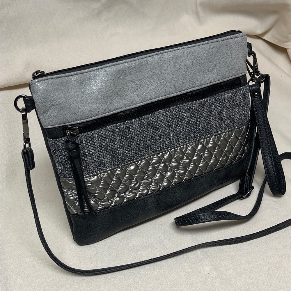 Black and Gray Vegan Crossbody Bag
